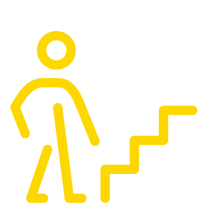 yellow person in front of stairs icon